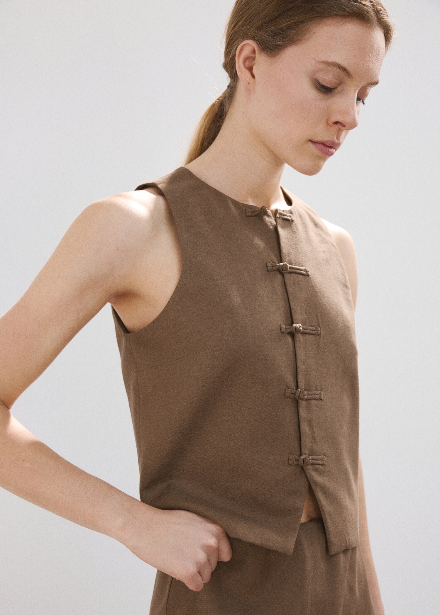 Linen-blend suit waistcoat - Medium plane