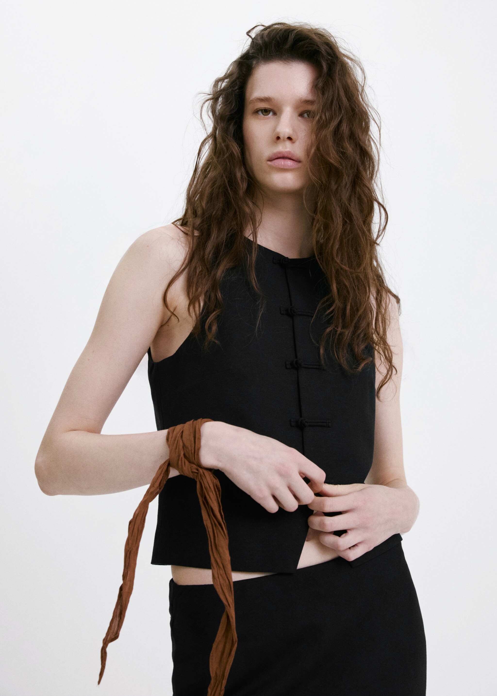 Linen-blend suit waistcoat - Medium plane, Black. Ref: 27097783-00.