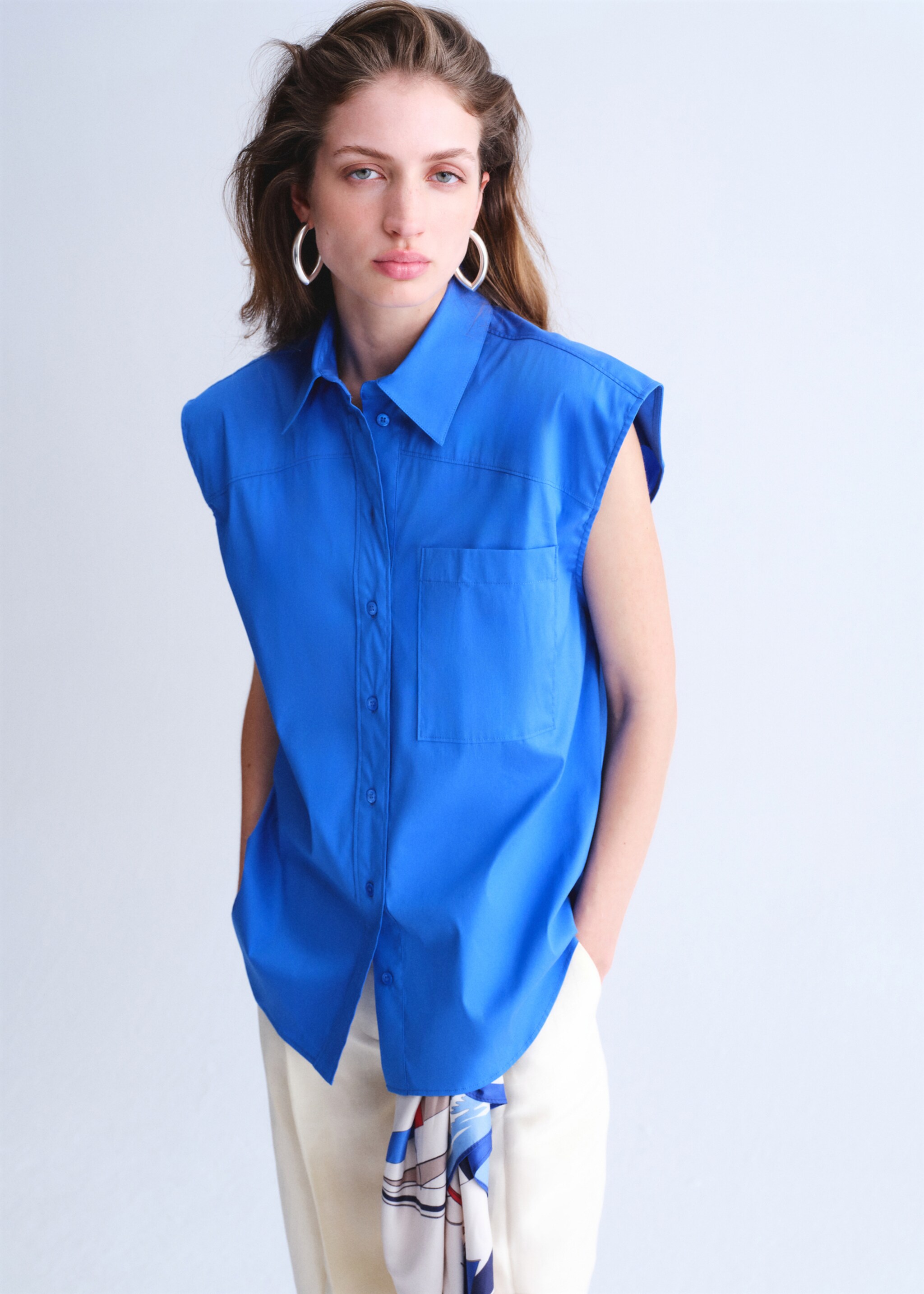 Sleeveless poplin shirt - Medium plane, Blue. Ref: 27097797-00.