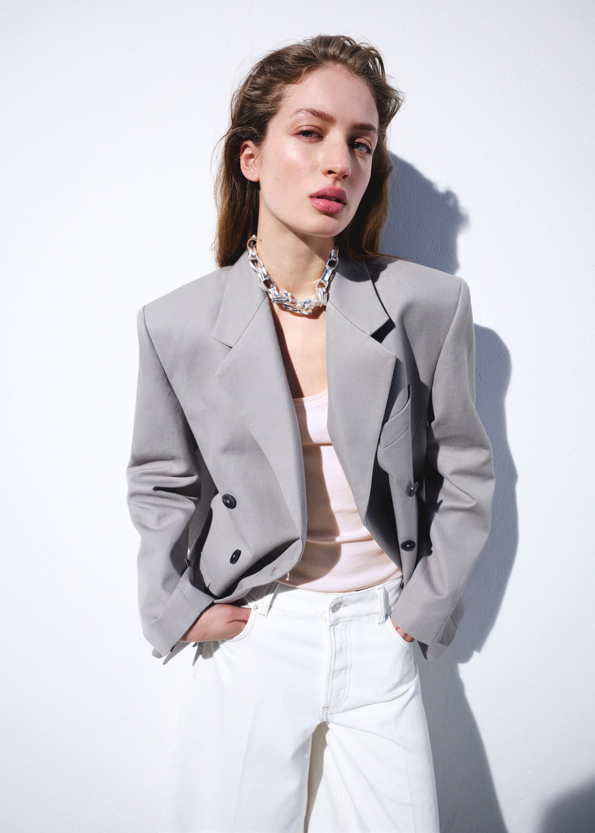 Ribbed cotton top - Details of the article 6, Pastel Pink. Ref: 27097799-00.