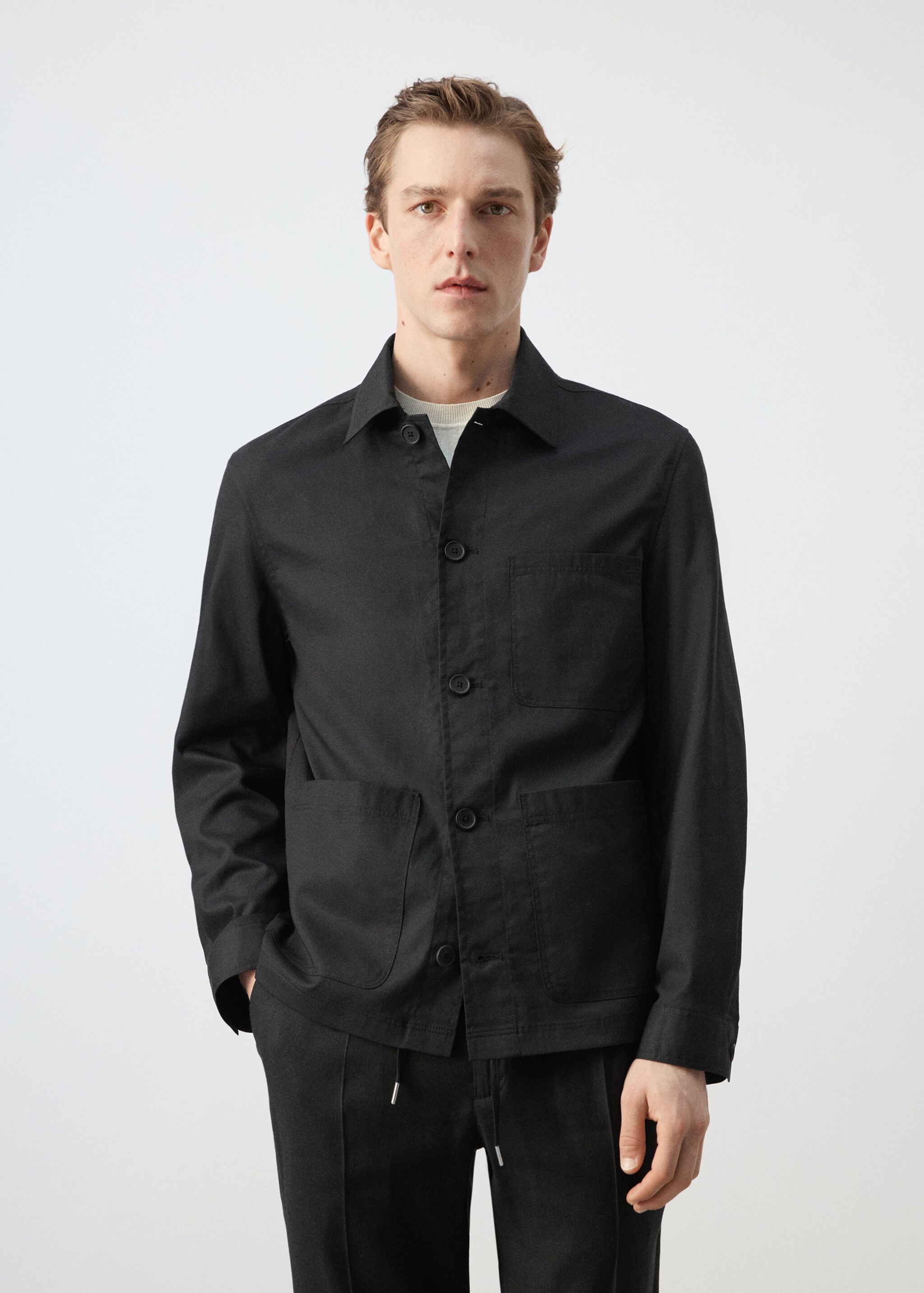 Lyocell cotton jacket with pockets - Medium plane, Black. Ref: 27097892-00.