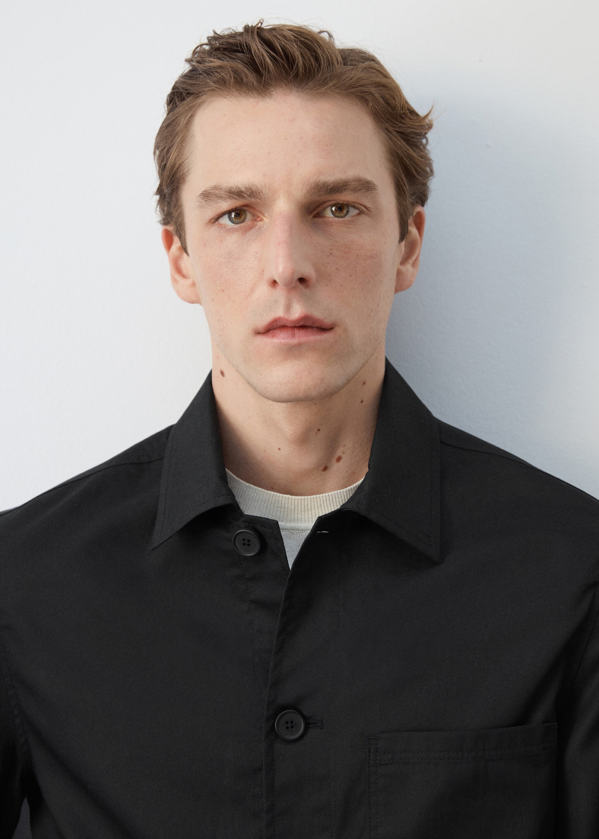 Lyocell cotton jacket with pockets - Details of the article 1, Black. Ref: 27097892-00.