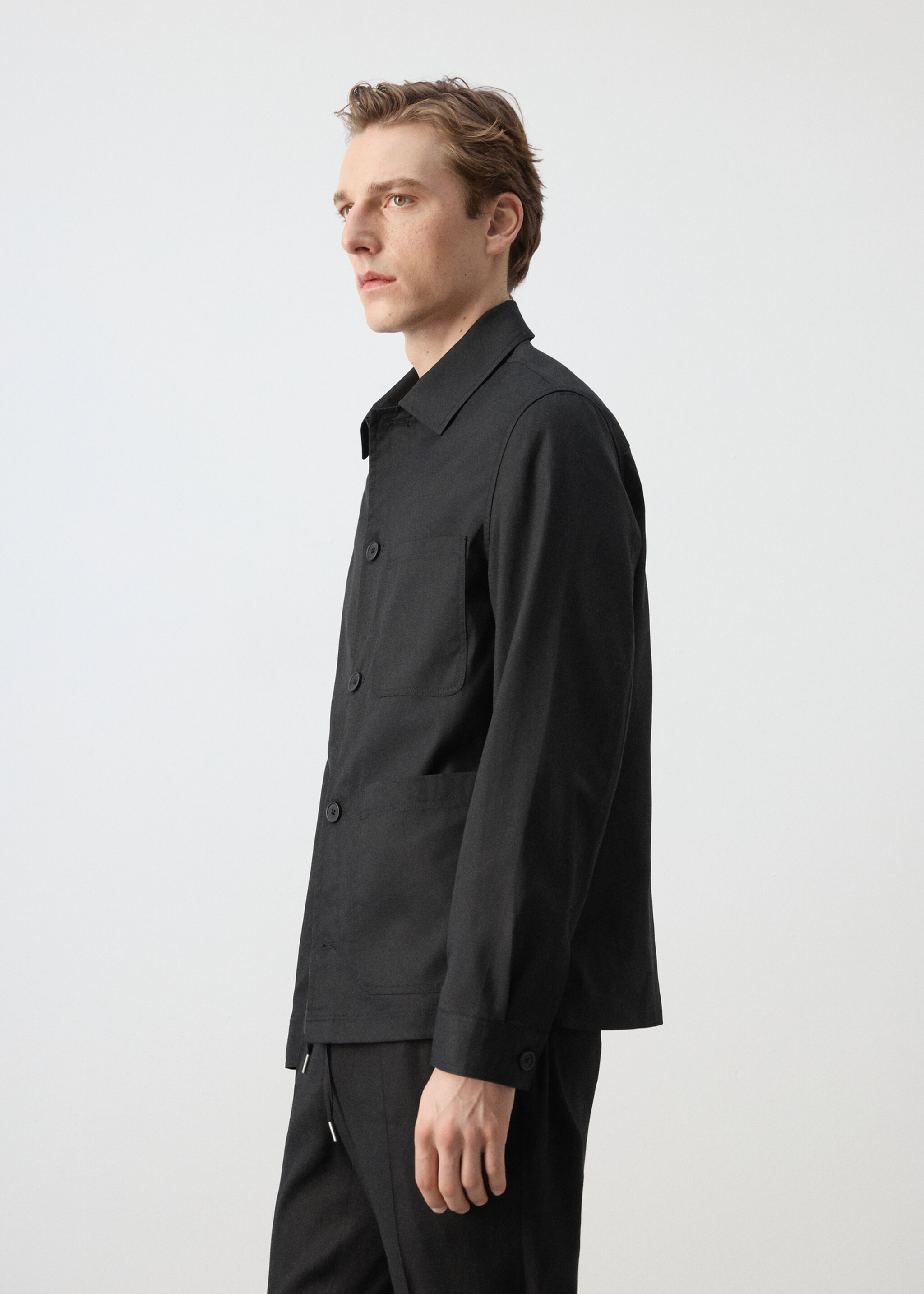 Lyocell cotton jacket with pockets - Details of the article 2, Black. Ref: 27097892-00.