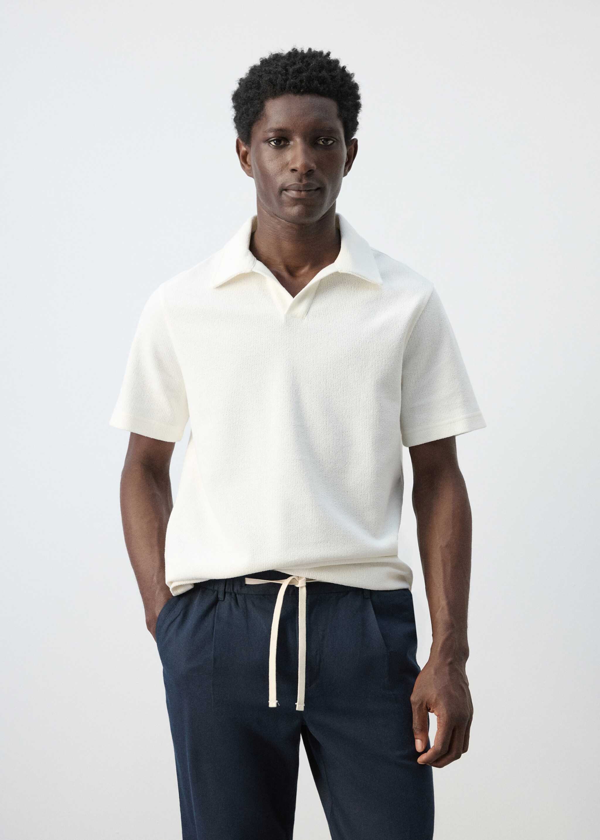 Regular-fit textured polo shirt - Medium plane, White. Ref: 27097895-00.