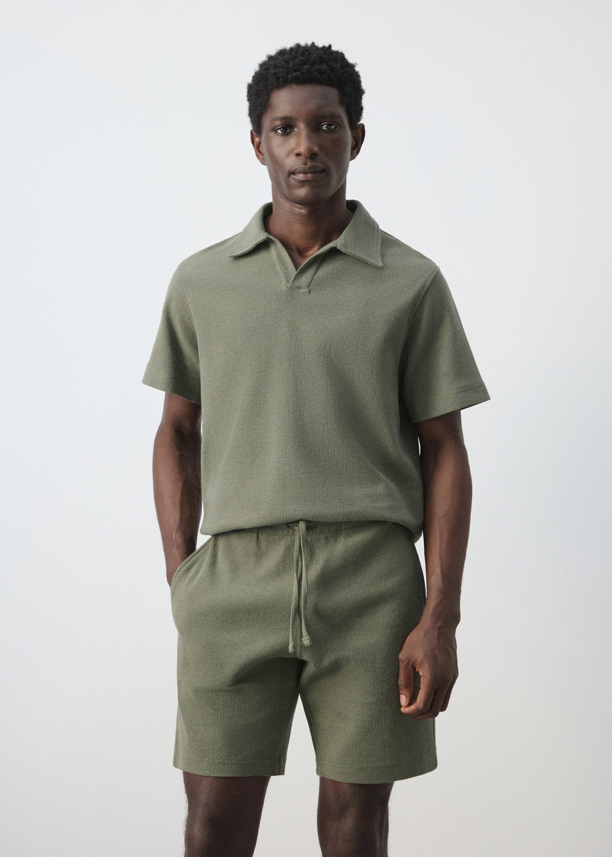 Regular-fit textured polo shirt - Medium plane, Forest Green. Ref: 27097895-00.
