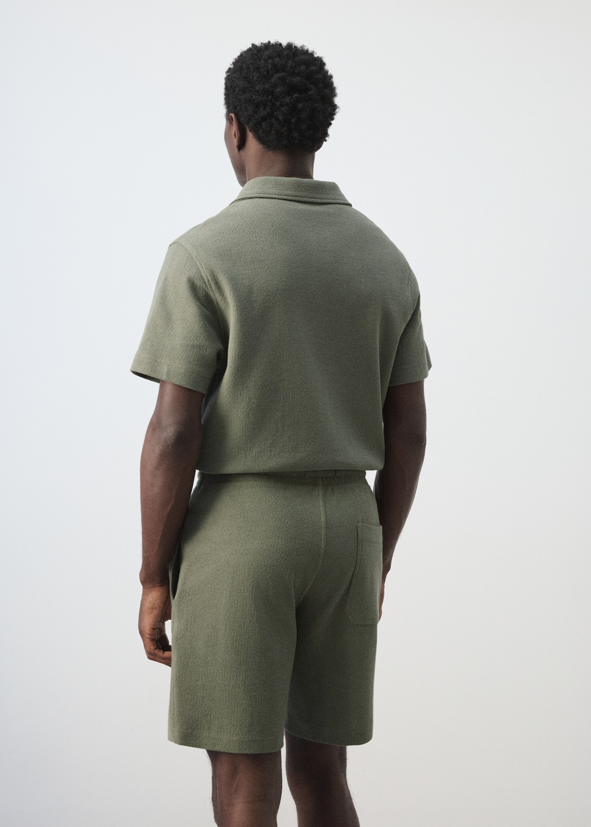 Regular-fit textured polo shirt - Reverse of the article, Forest Green. Ref: 27097895-00.