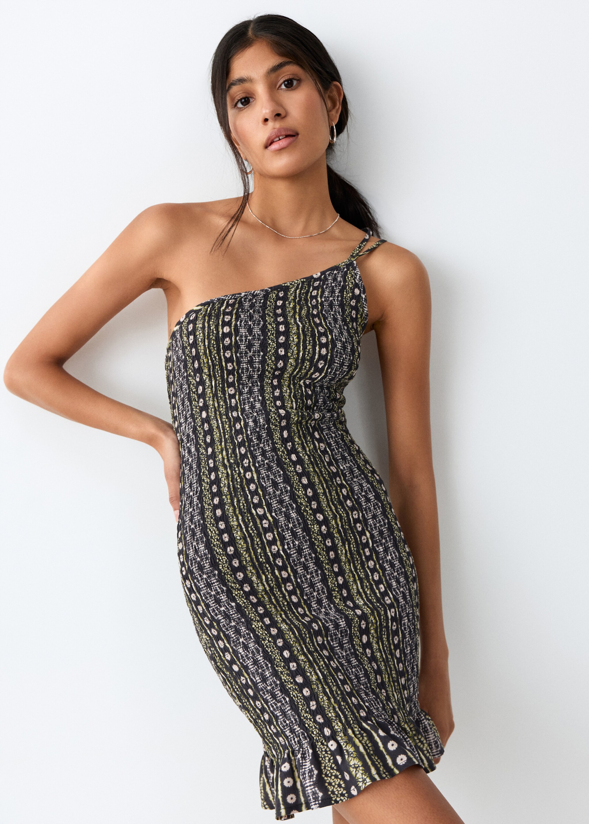 Printed asymmetrical dress - Medium plane, Black. Ref: 27097898-00.