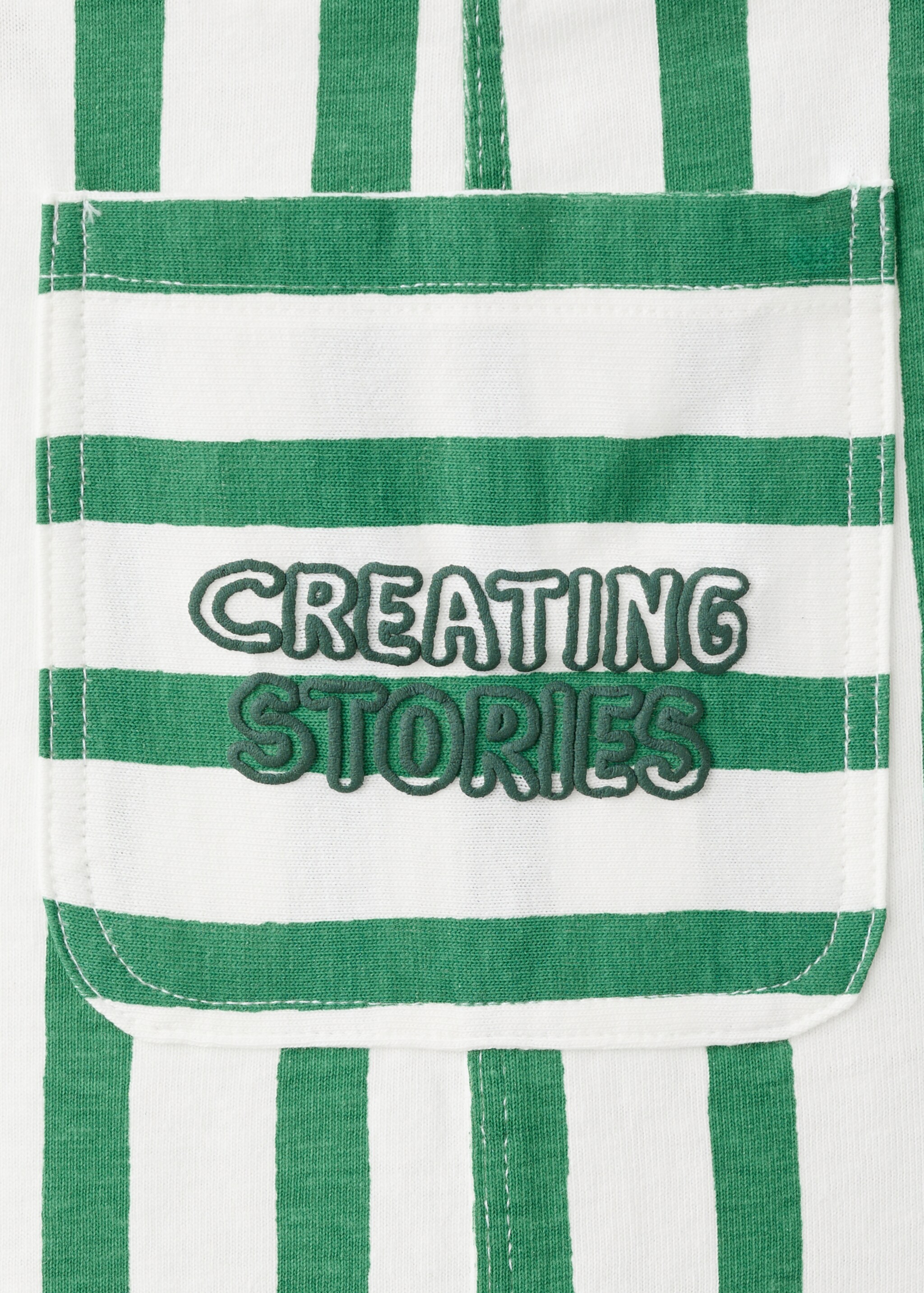 Striped dungarees with print detail - Details of the article 0, Green. Ref: 27097911-00.