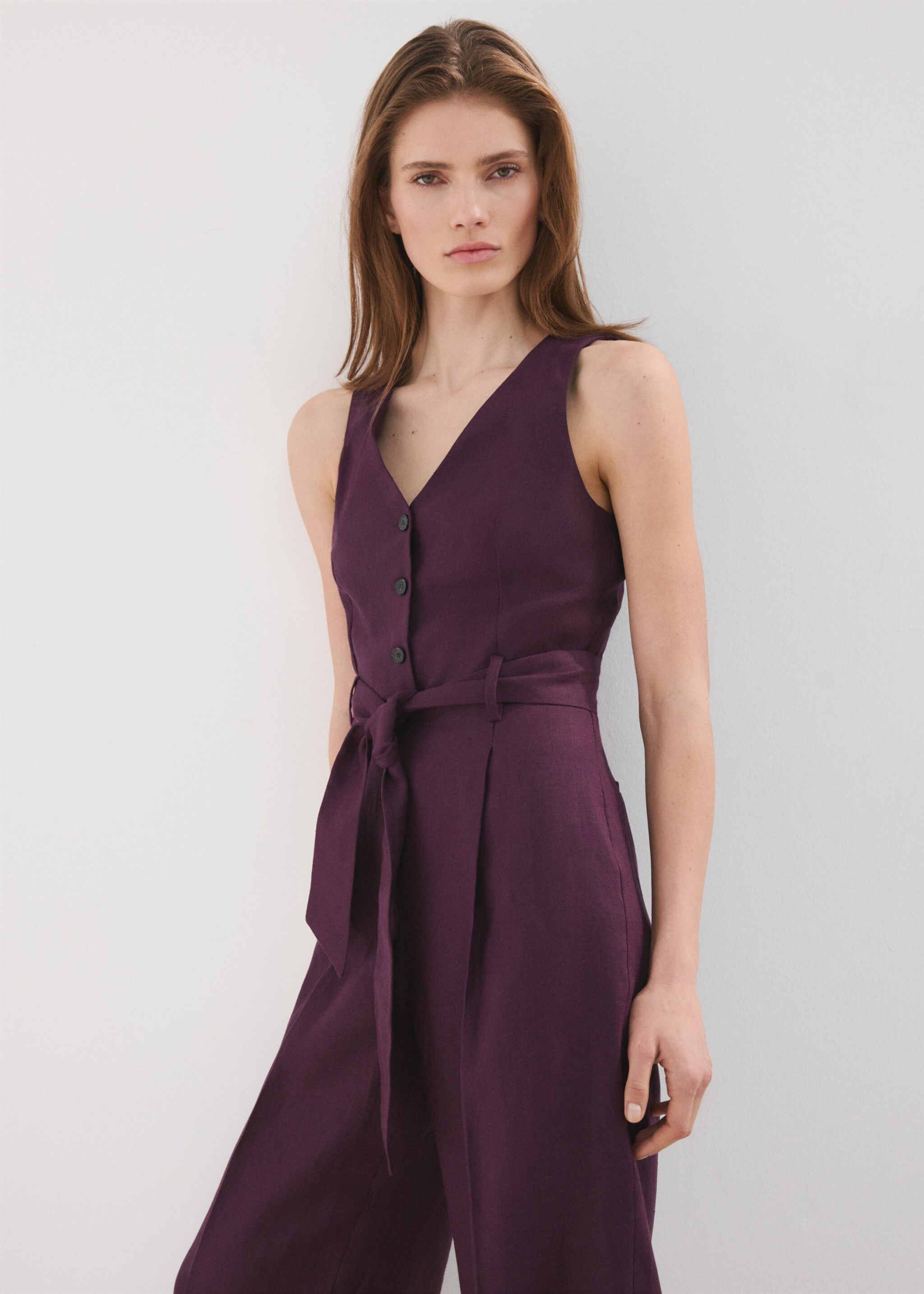 Belt linen jumpsuit - Medium plane, Blackberry. Ref: 27097913-00.