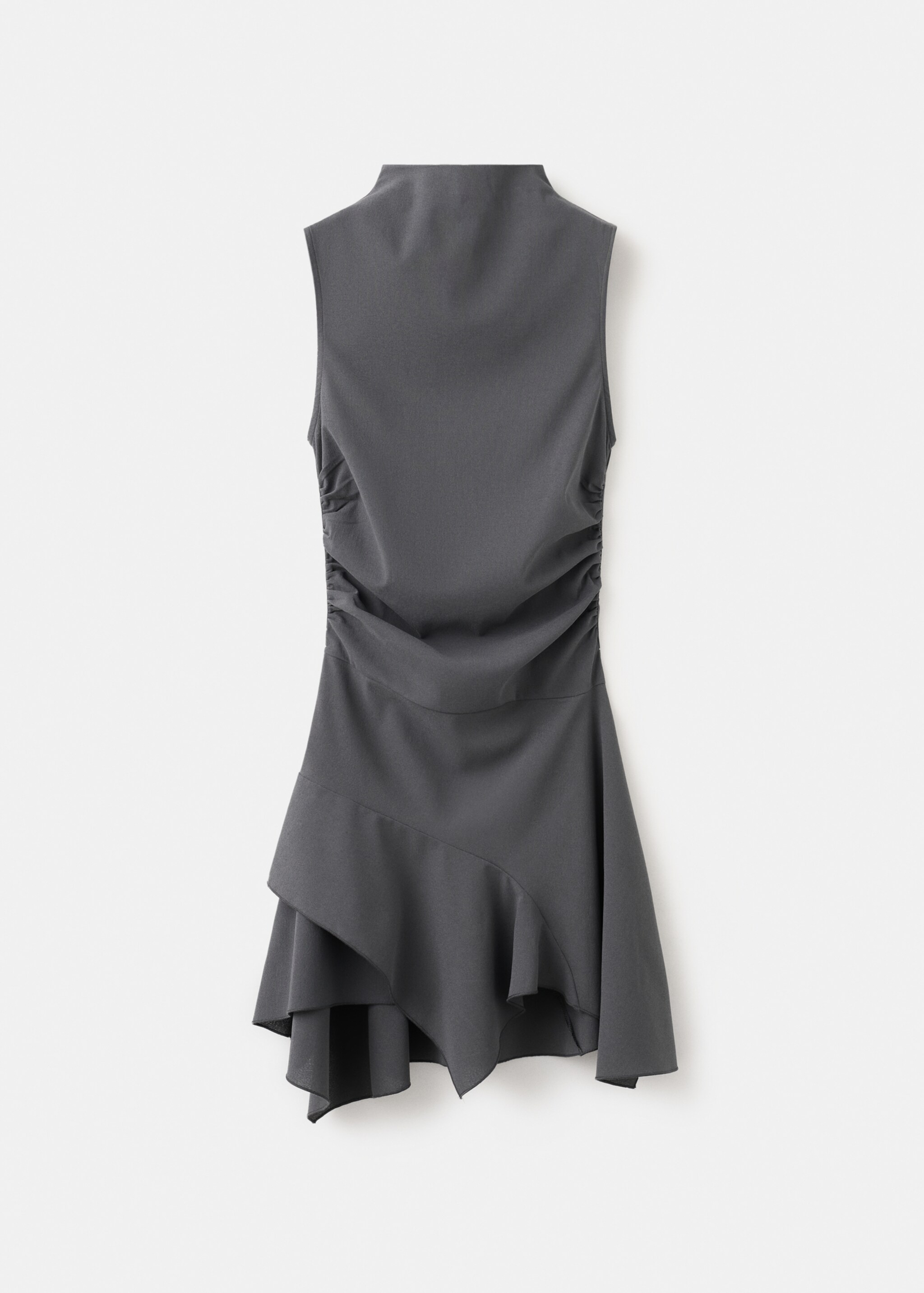 Short ruched dress with ruffled hem - Article without model, Charcoal. Ref: 27097938-00.