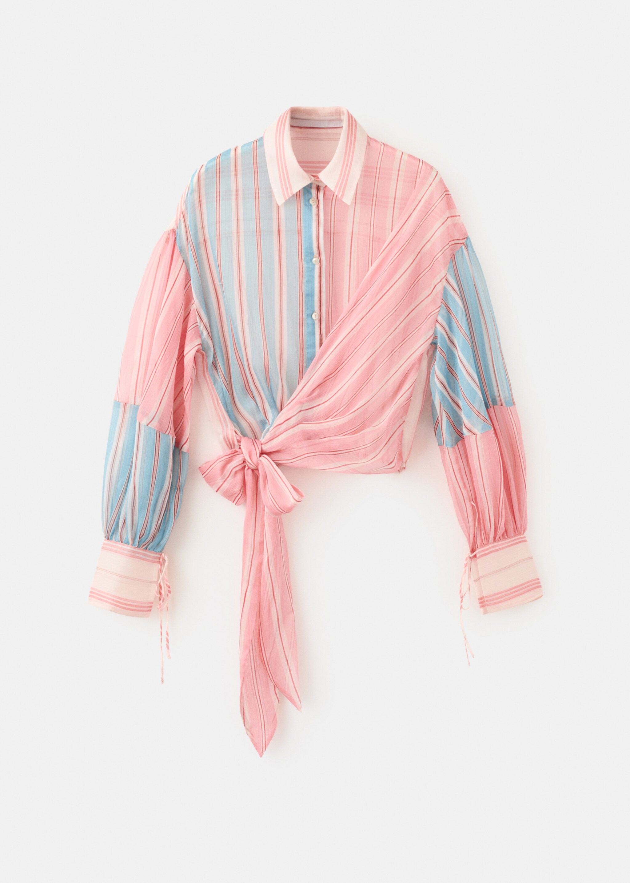 Striped blouse with tie fastening - Article without model, Blue. Ref: 27097940-00.