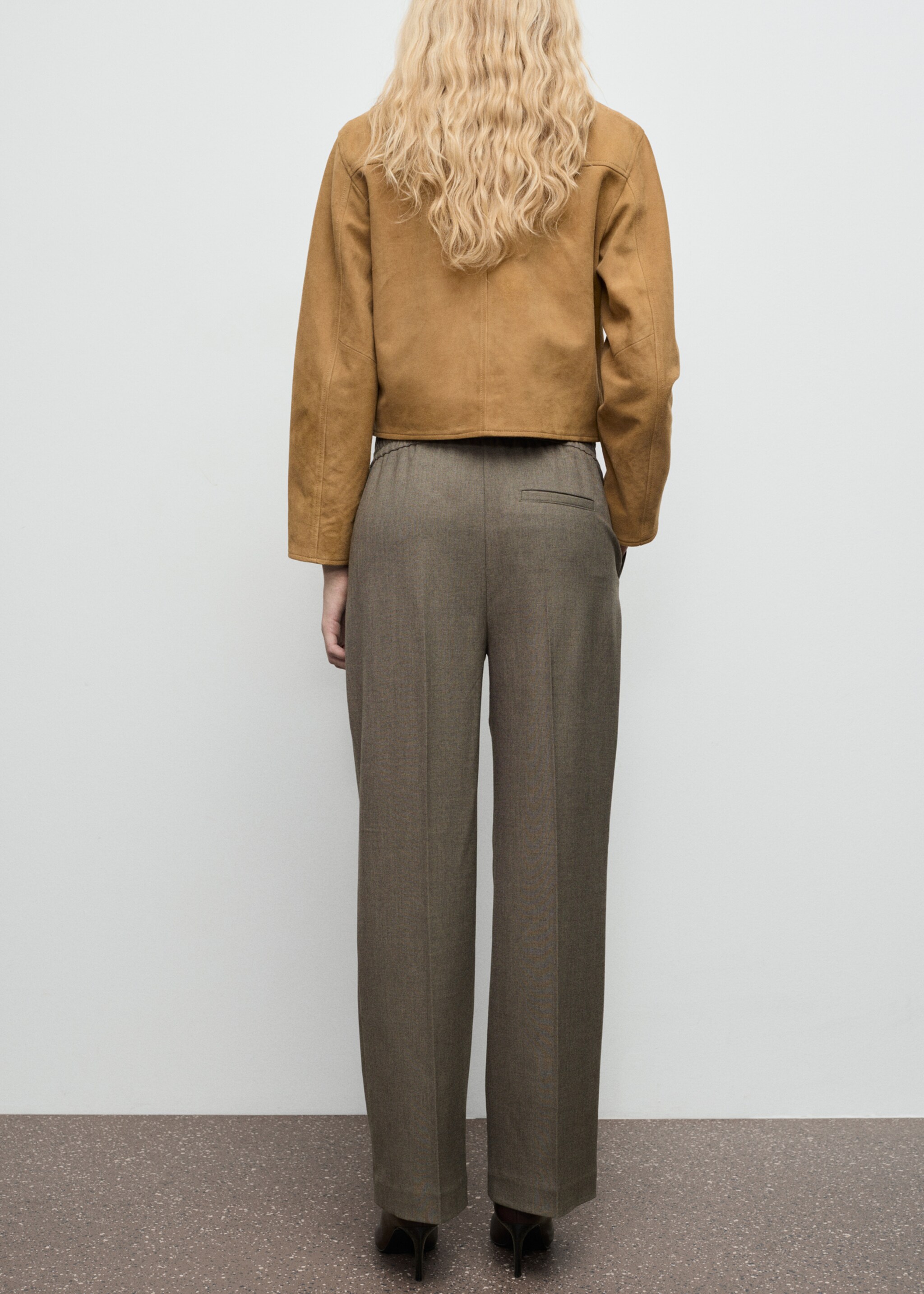 Wideleg trousers with elastic waist - Reverse of the article, Green. Ref: 27111574-00.