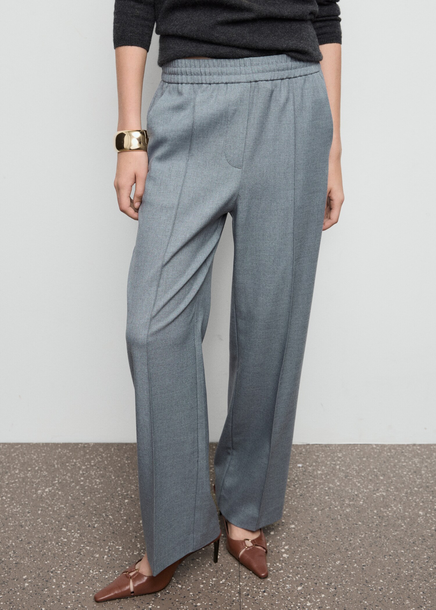Wideleg trousers with elastic waist - Medium plane