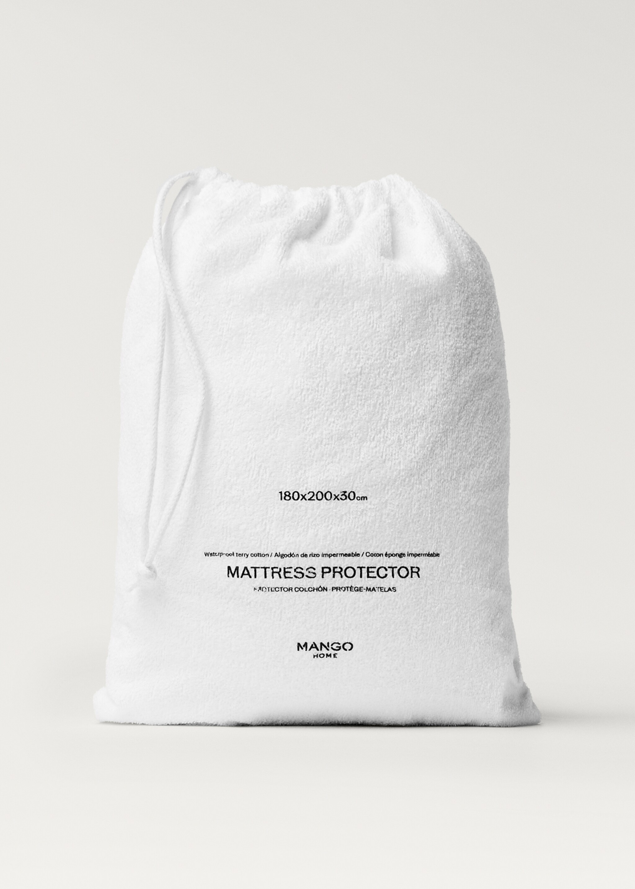 Terry cotton mattress protector for 150 cm bed - Details of the article 3, White. Ref: 27114108-00.