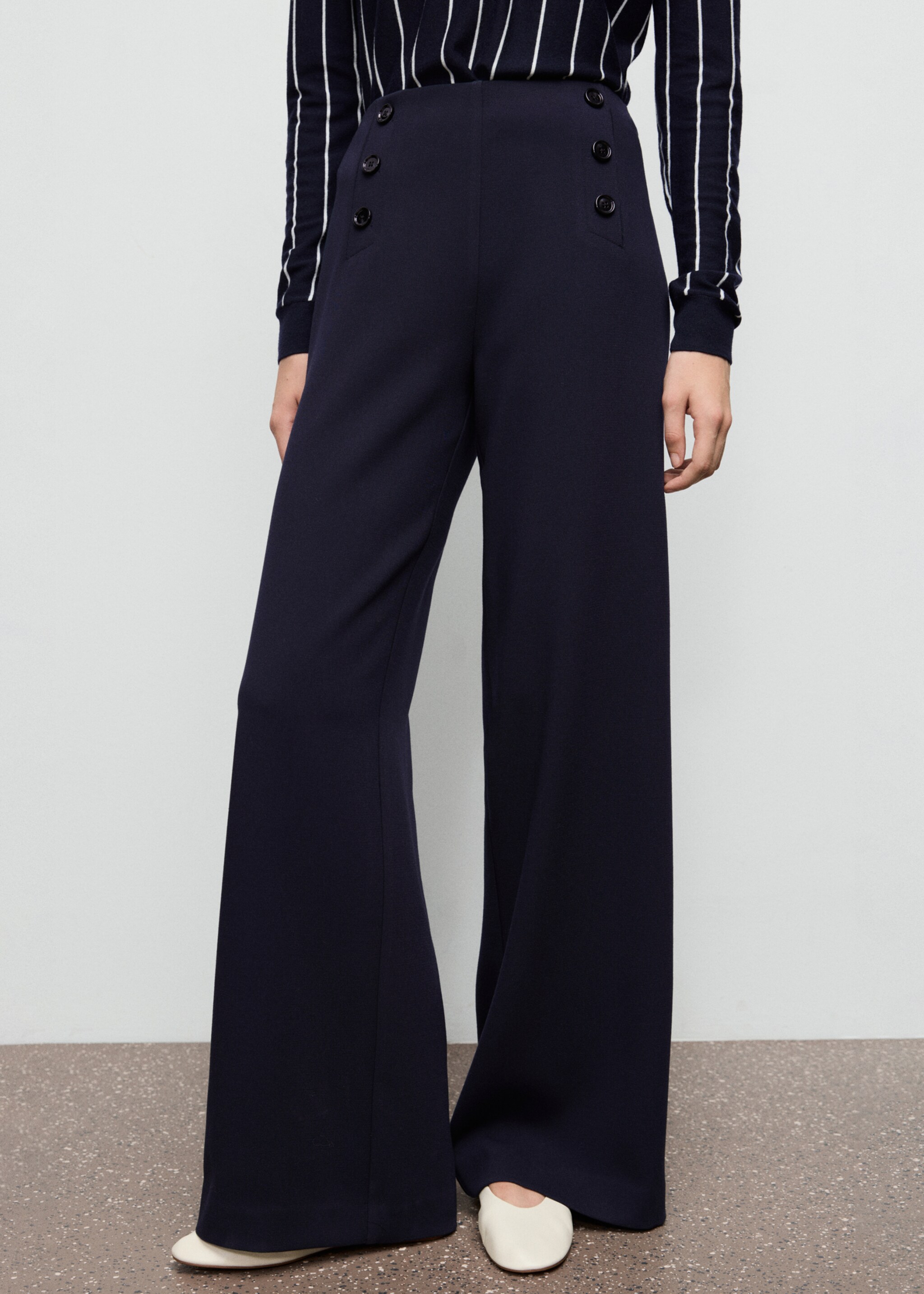 Wide leg trousers with buttons - Medium plane, Dark Navy. Ref: 27180650-00.