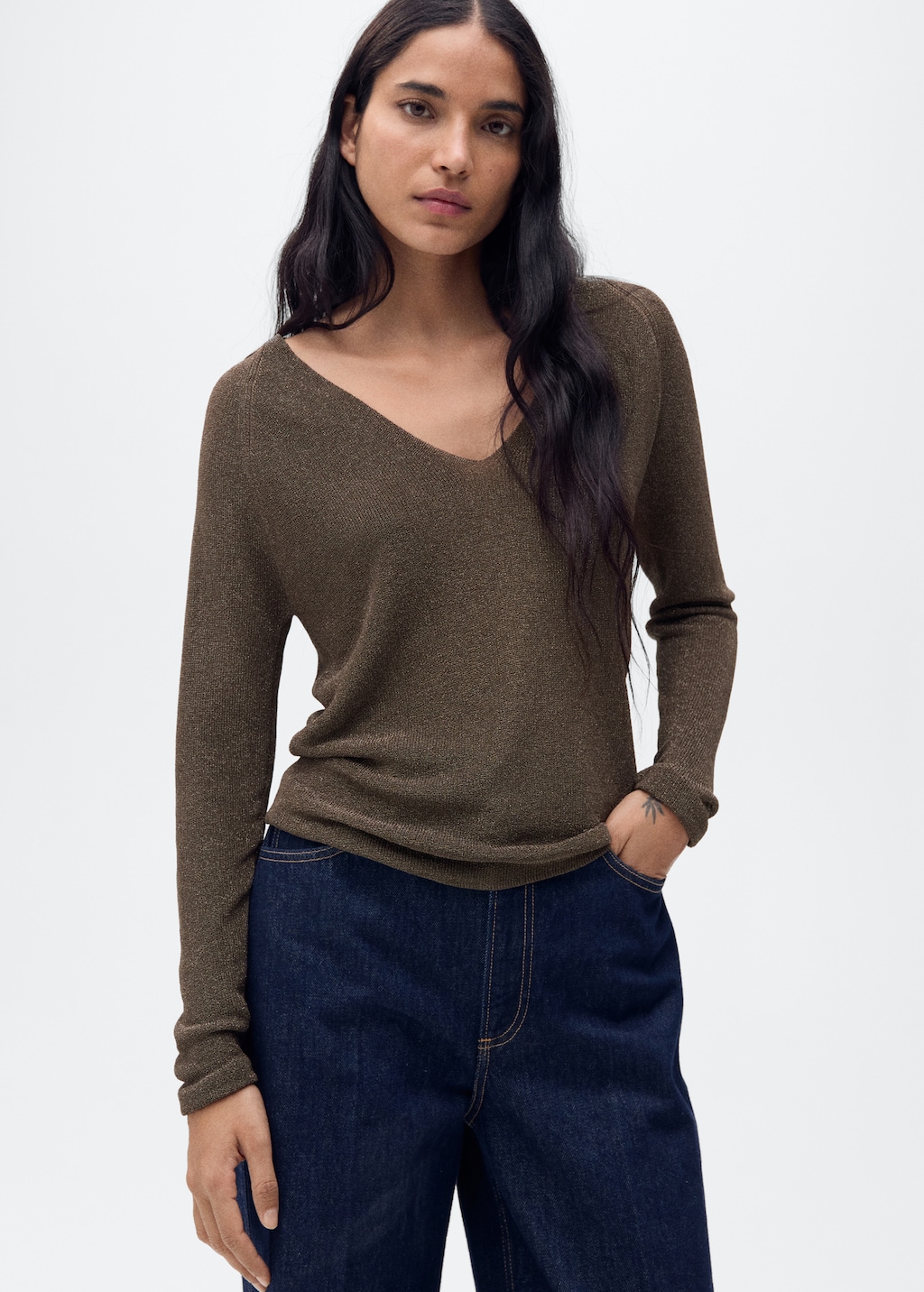 V-neck lurex sweater