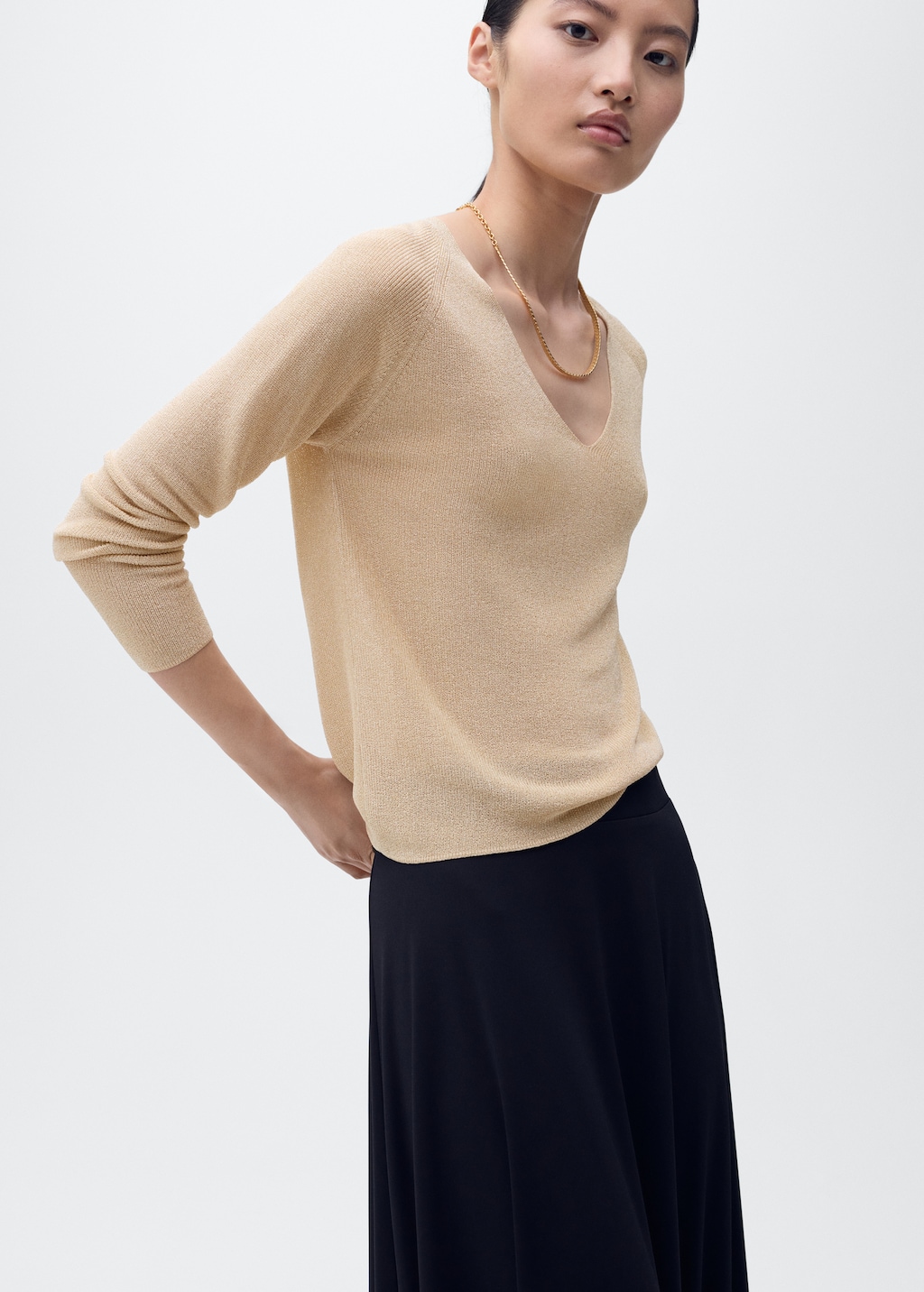 Mango V-neck lurex sweater