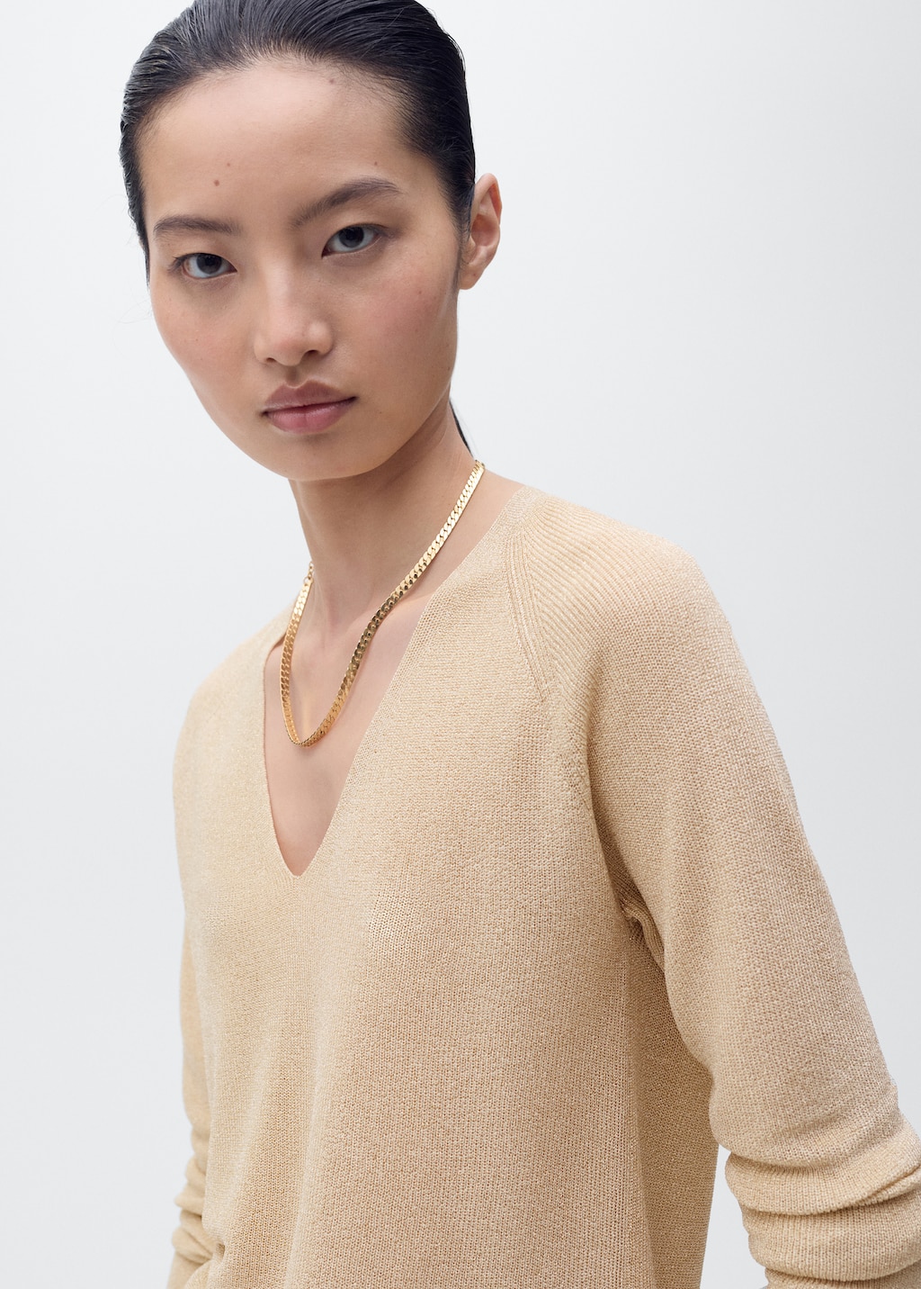 Mango V-neck lurex sweater
