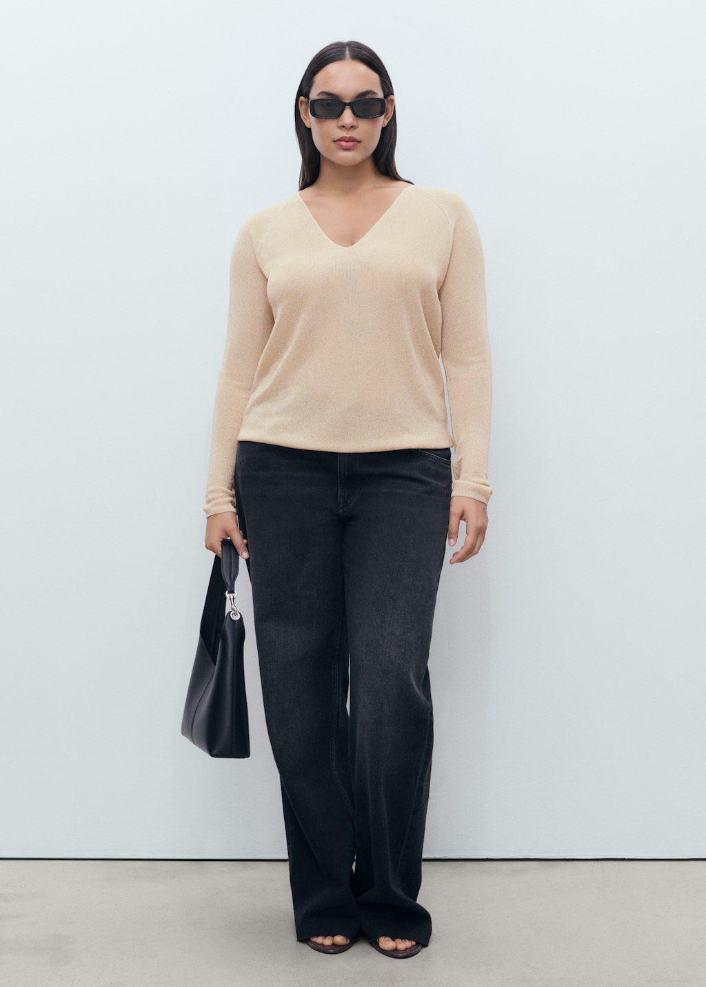 Mango V-neck lurex sweater