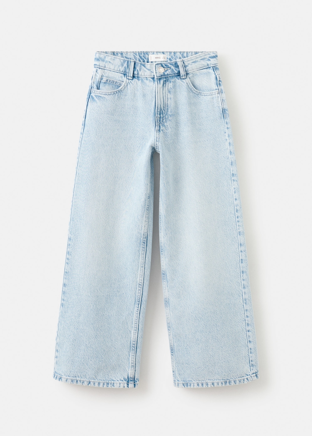Mango Kids' Wide-leg Jeans With Heart-shaped Pockets Light Blue