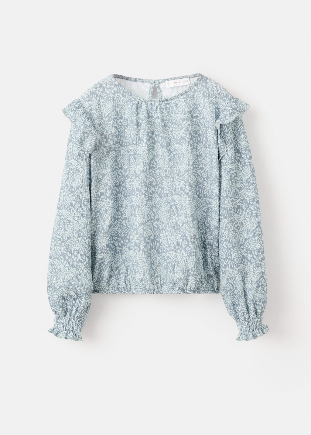 Mango Kids' Ruffled Printed T-shirt Blue