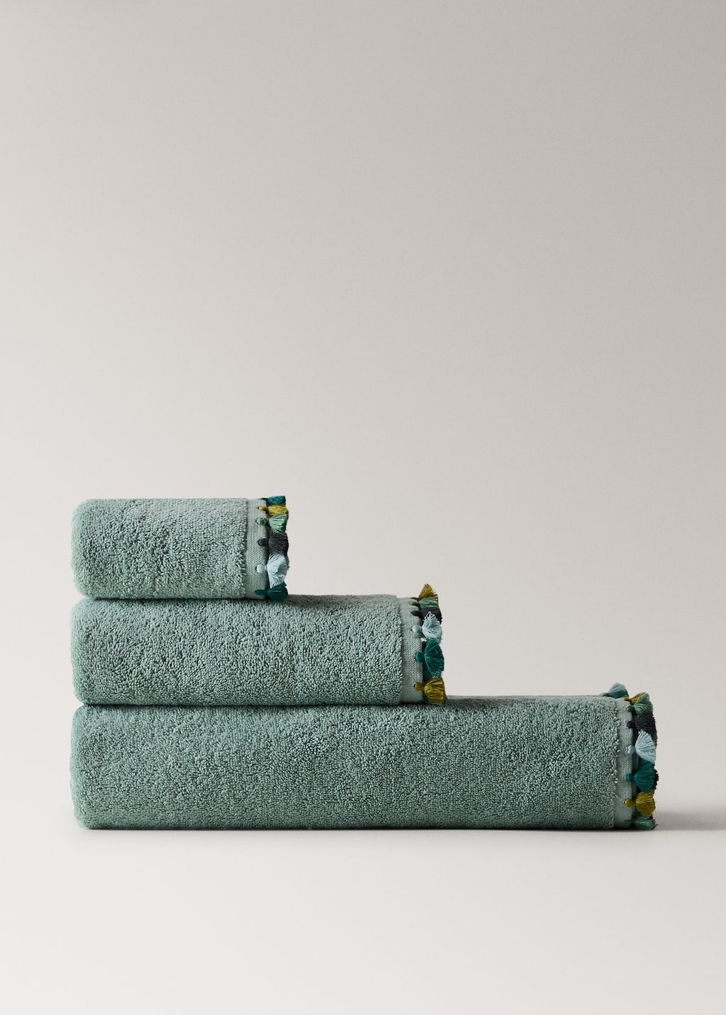 Mango Cotton Terry Guest Towel With Pompom Detail Olive Green
