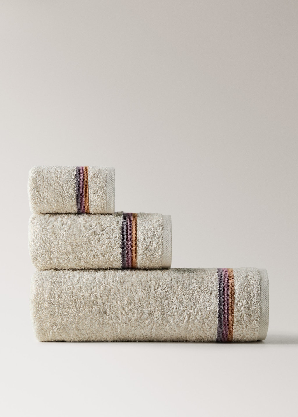 Mango Hand Towel With Striped Trim Lavender In Nude