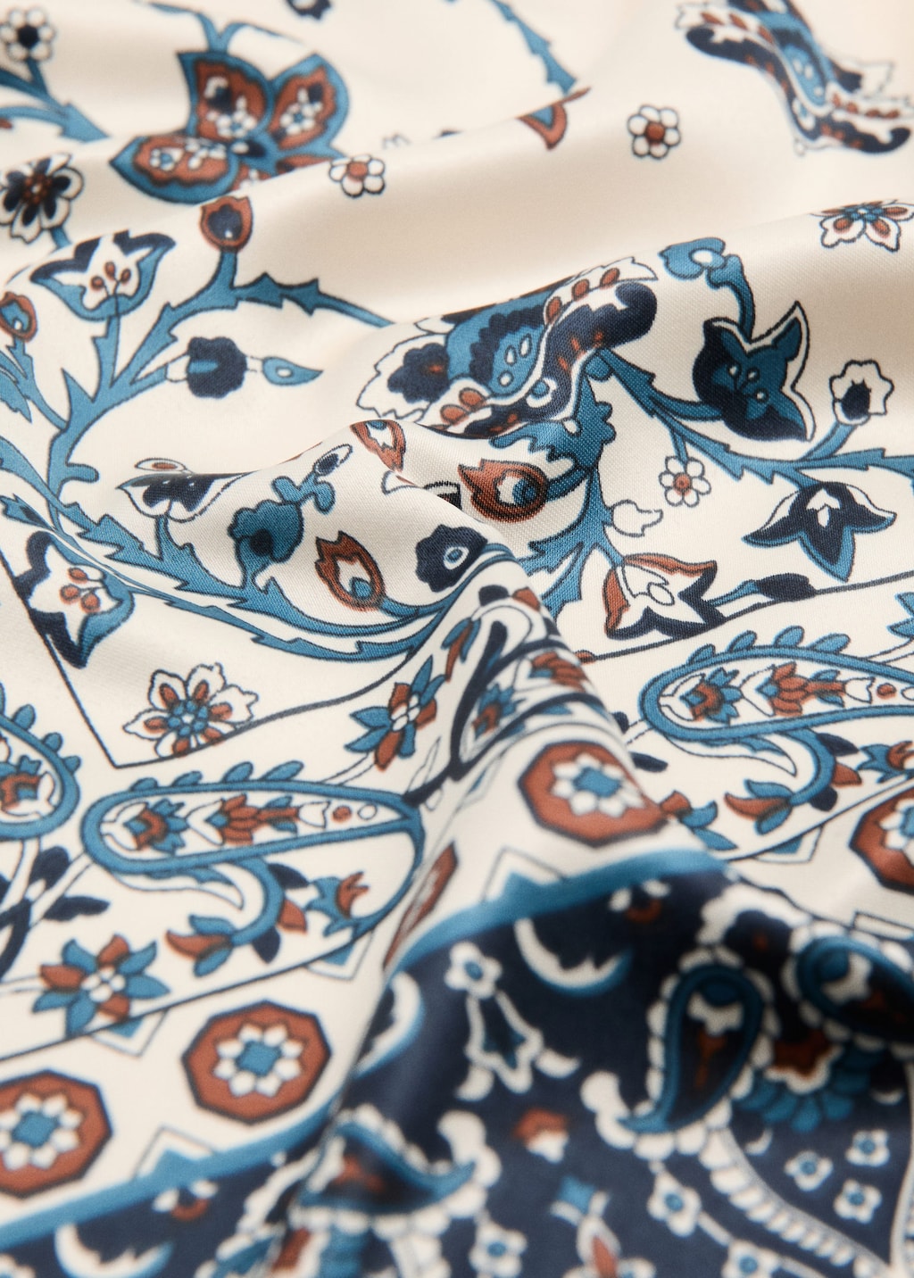 Mango Paisley Satin Scarf Dark Navy In Blue