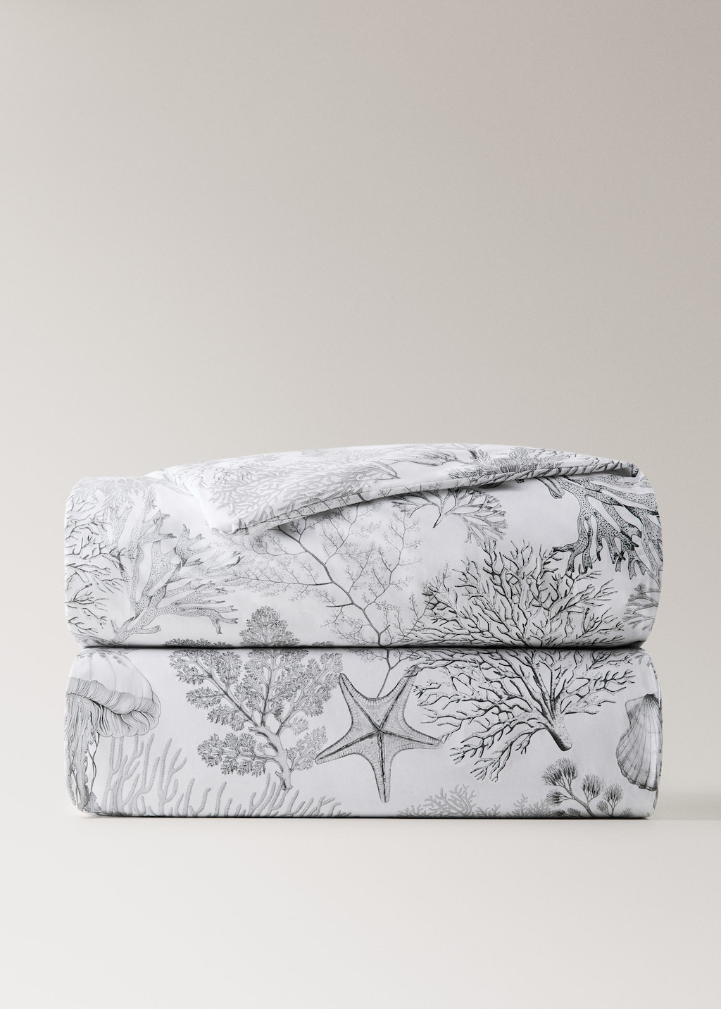 Mango Printed Calico Duvet Cover Sea-themed Design Queen Bed Grey In Gray