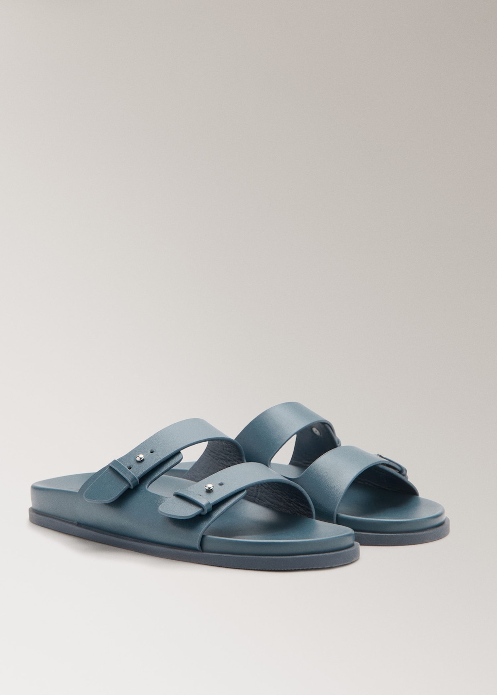 Mango Double-buckle Leather Sandals In Blue