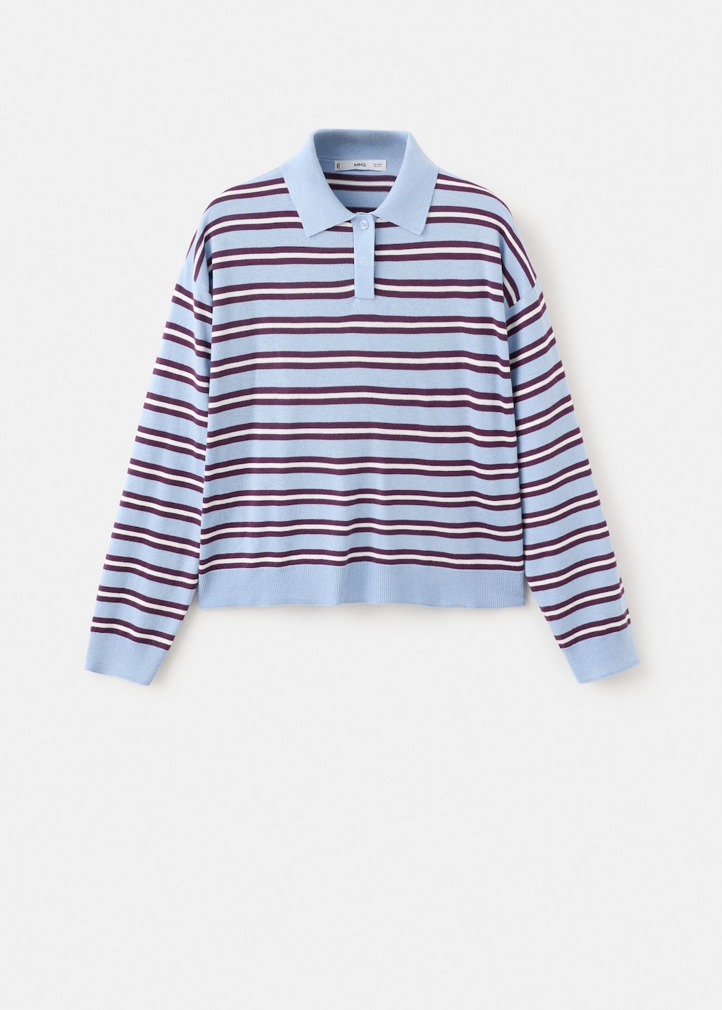 Mango Striped Polo-neck Sweater Sky Blue