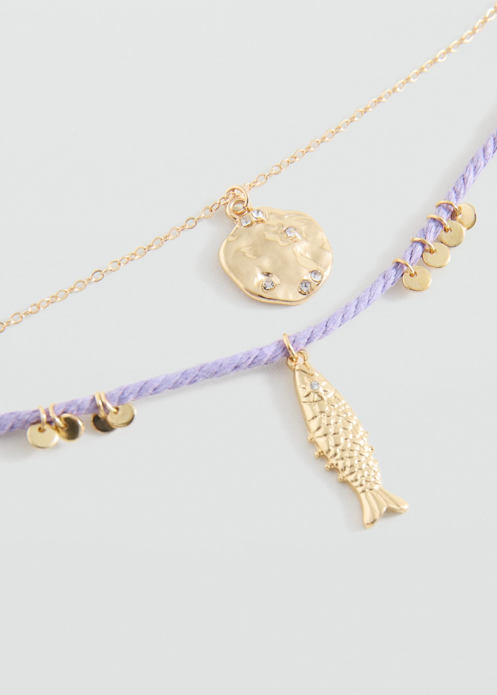 Mango 2 Pack Of Necklaces Purple In Gold