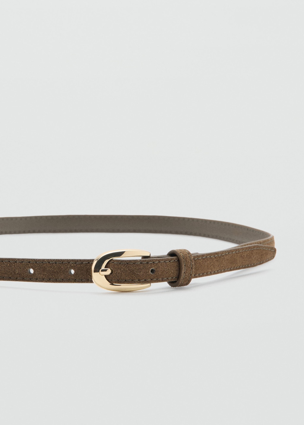 Mango Thin Suede Leather Belt Khaki In Brown