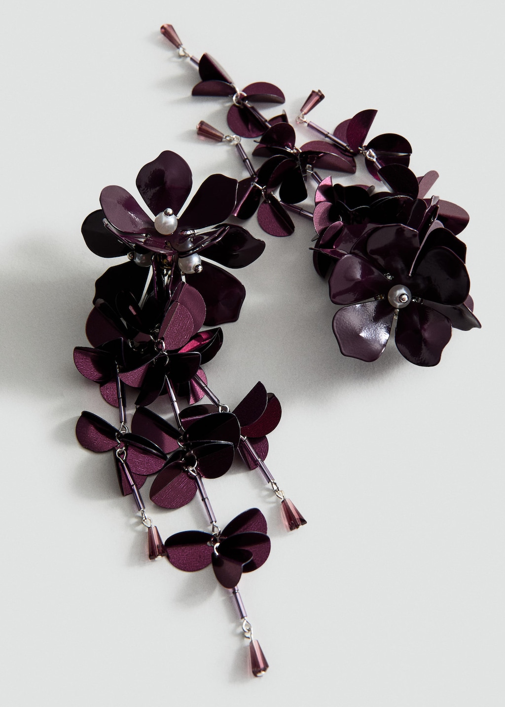 Mango Hanging Floral Earrings Maroon In Burgundy