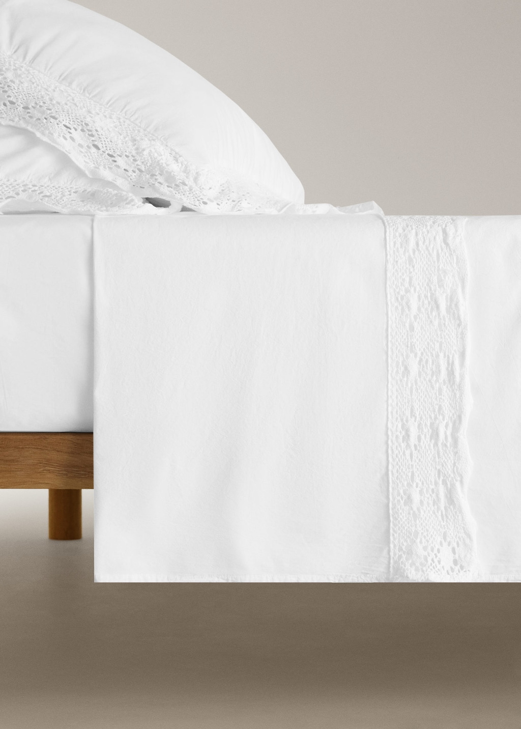 Mango Drap Plat En Coton Garment-dyed Avec Large Dentelle Lit 150/160 Cm Blanc - Home - Lit 150/160 Cm - M In White