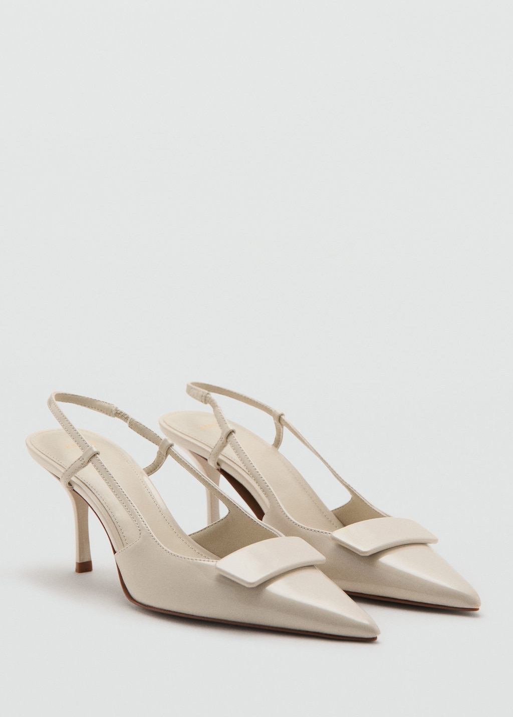 Mango Patent Heeled Shoes Ecru In Nude
