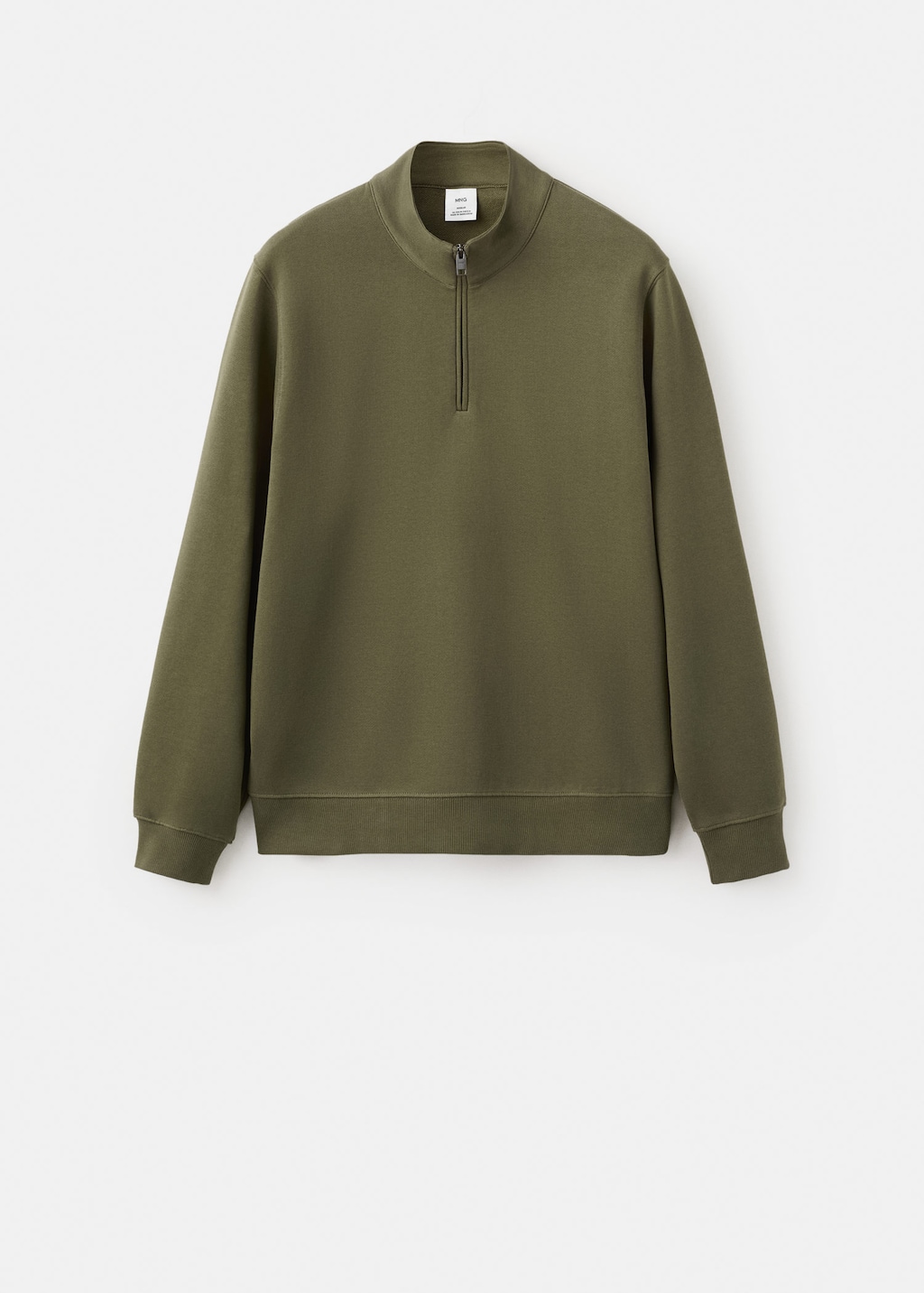 Mango 100% Cotton Zip-neck Sweatshirt Dark Green