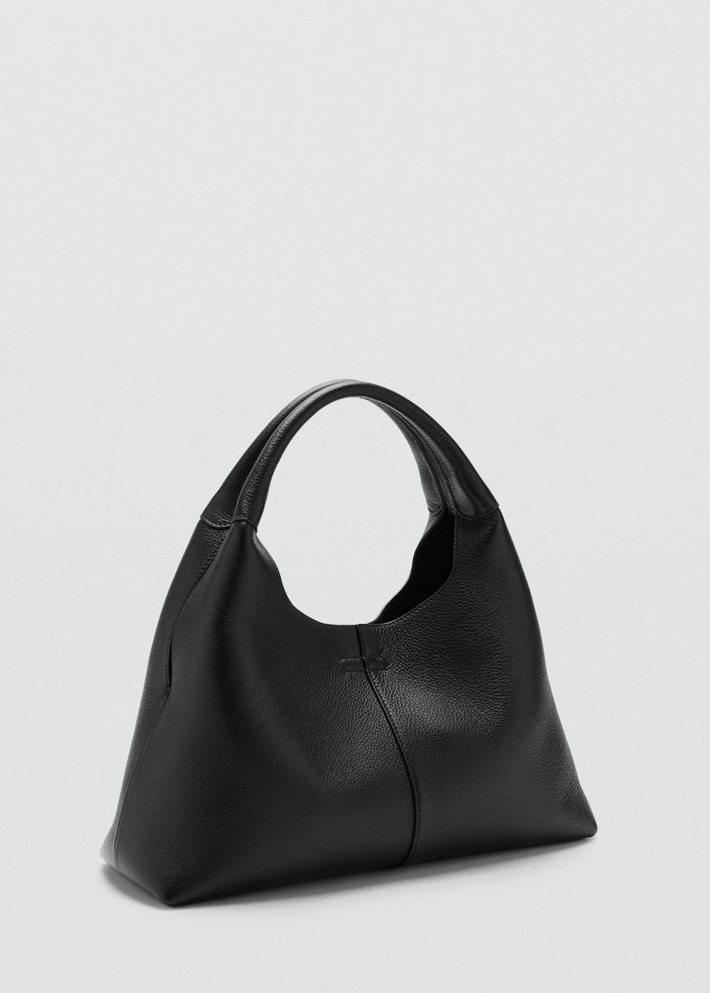 Mango Stitched Leather Shoulder Bag Black