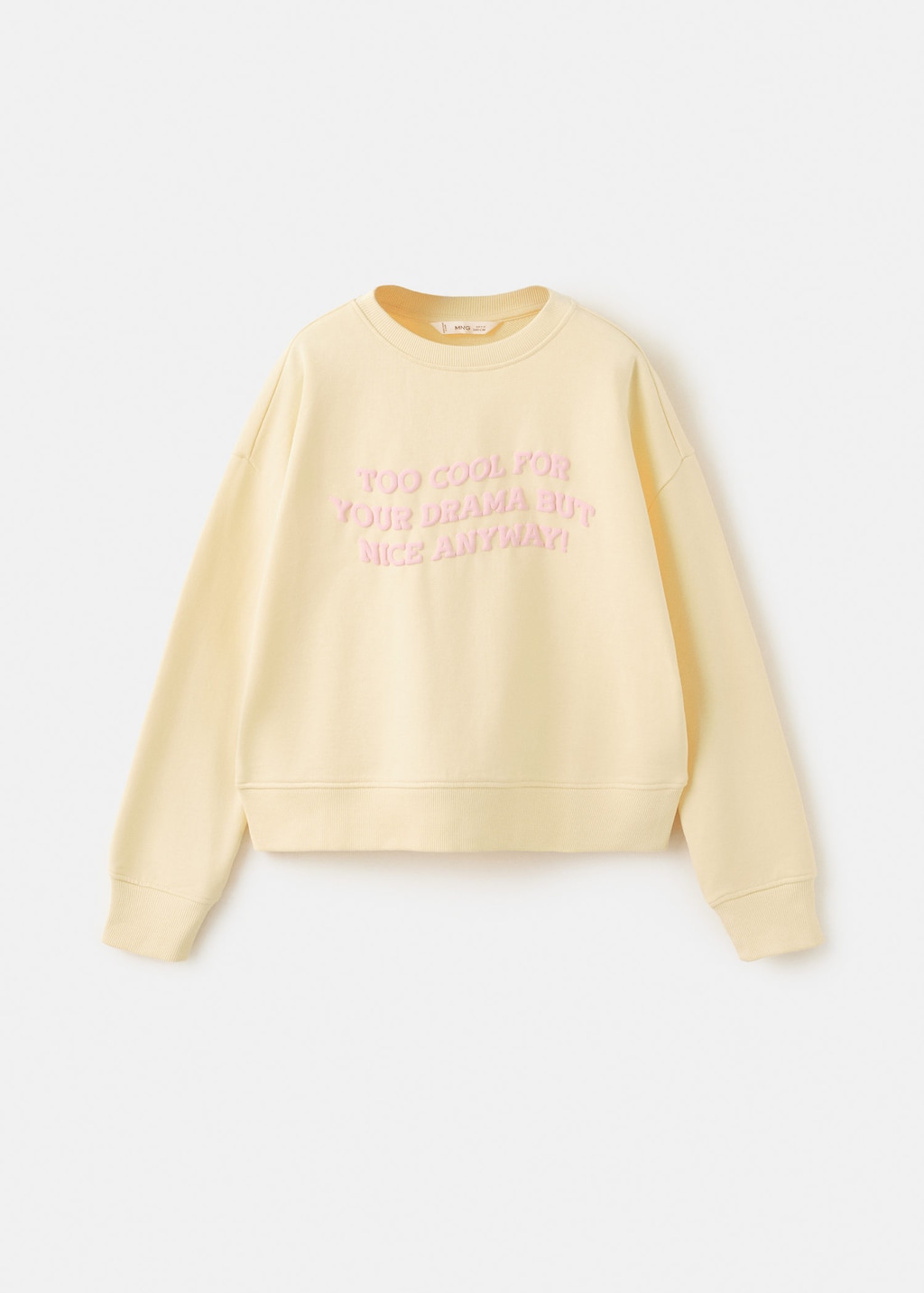 Mango Kids' Cotton Sweatshirt With Text Pastel Yellow In Brown