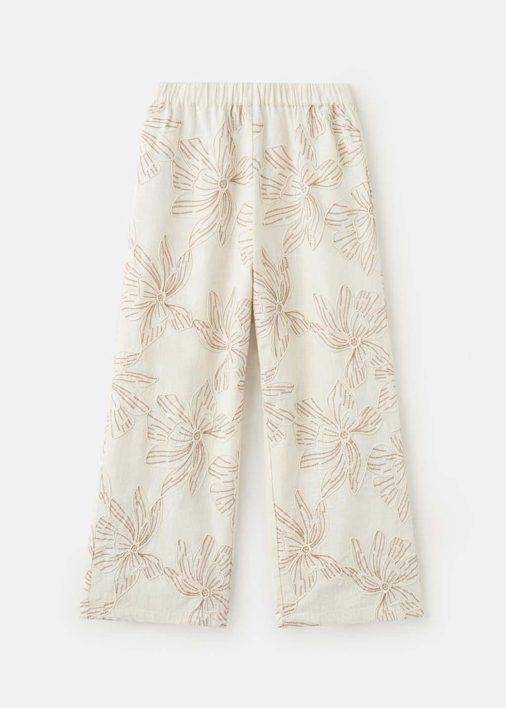 Mango Kids' Embroidered Floral Cotton Trousers Beige In Multi