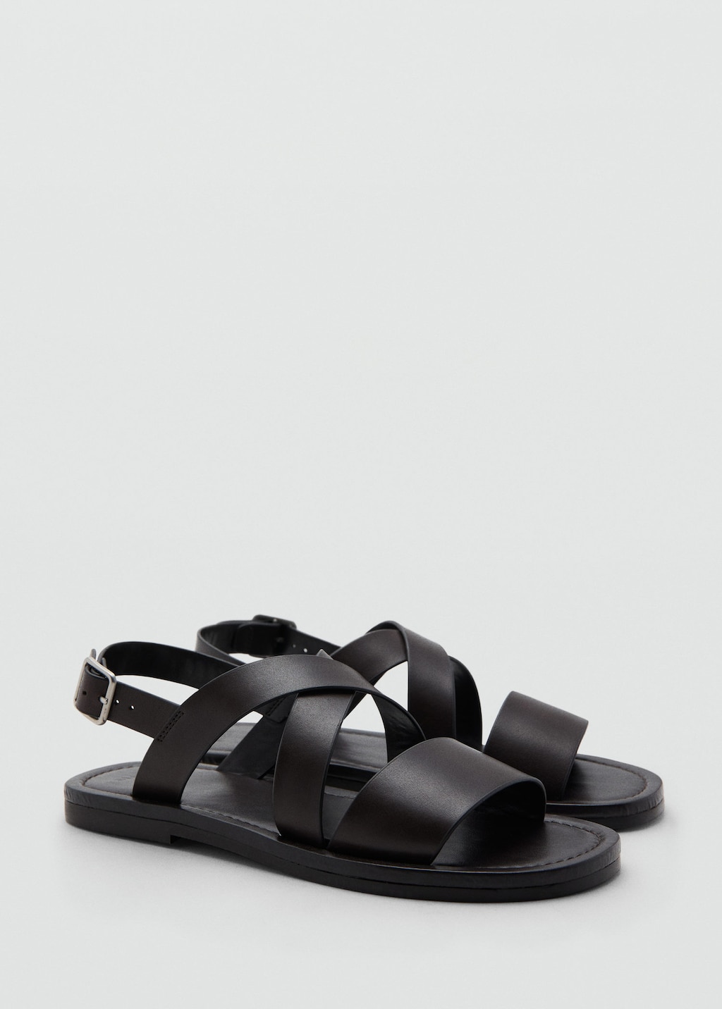 Mango Cross-strap Leather Sandals Brown