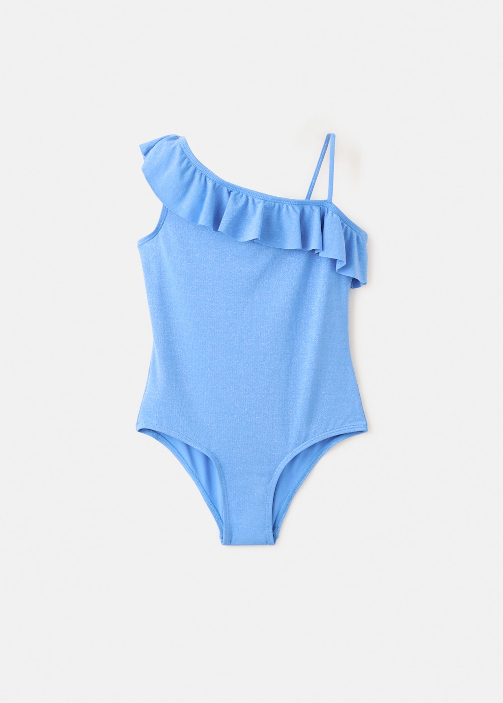 Mango Kids' Asymmetric Ruffle Swimsuit In Blue