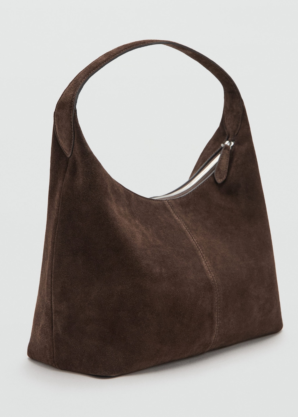Mango Suede Shoulder Bag With Stitching Brown