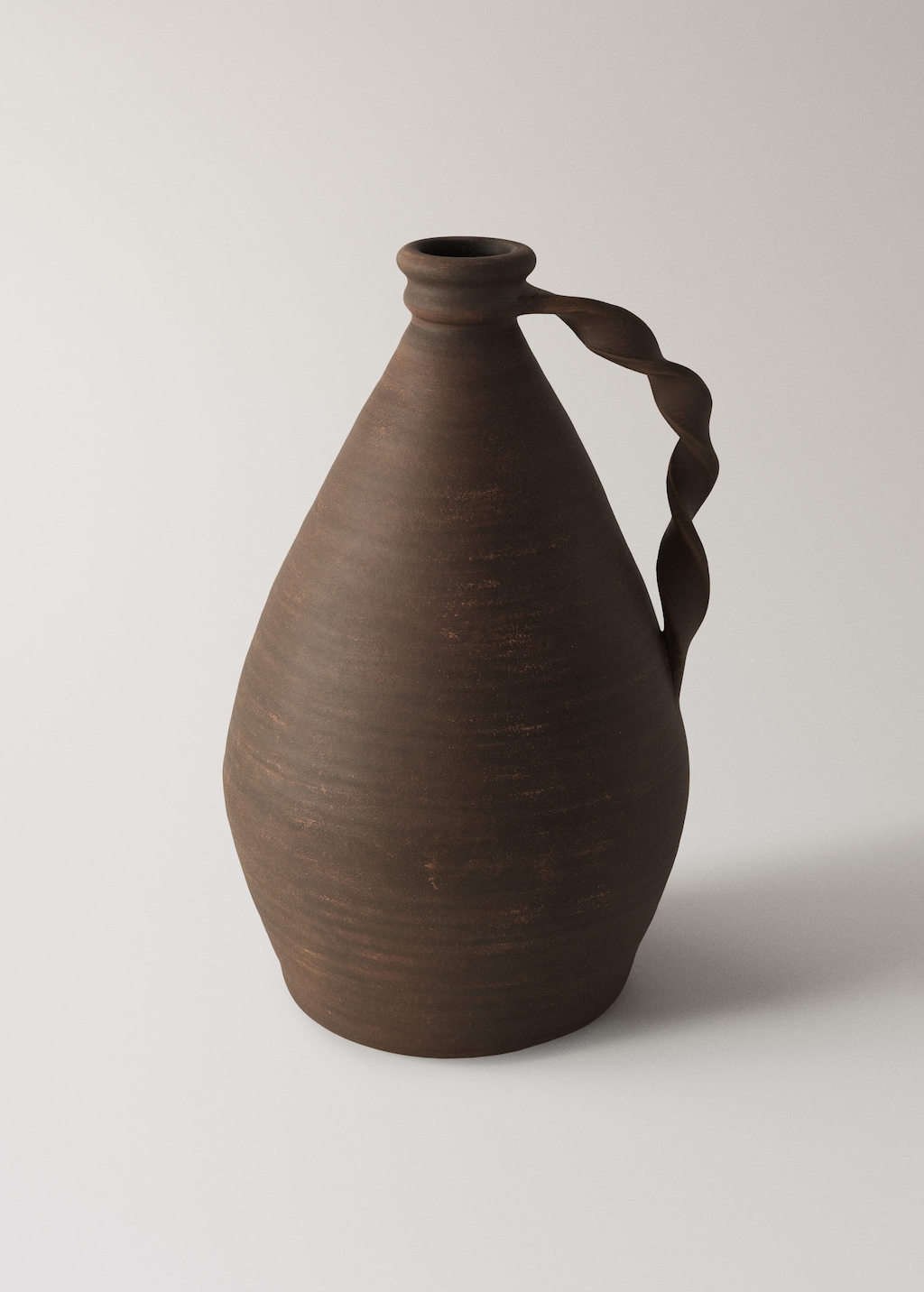 Mango Terracotta Vase With Wavy Handle Brown