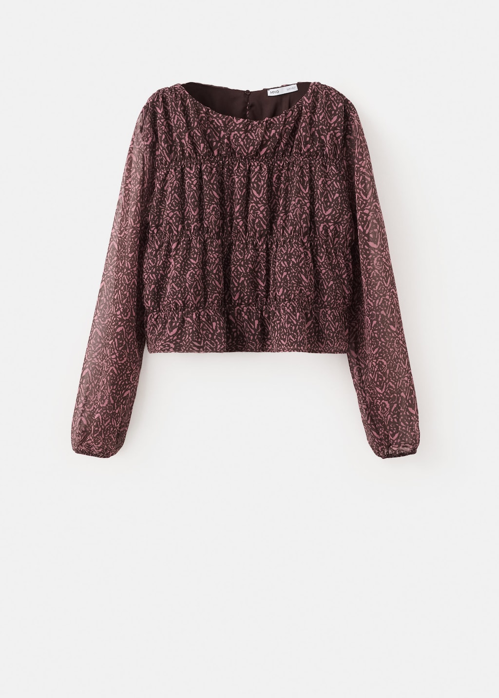 Mango Ruched Printed Blouse Brown