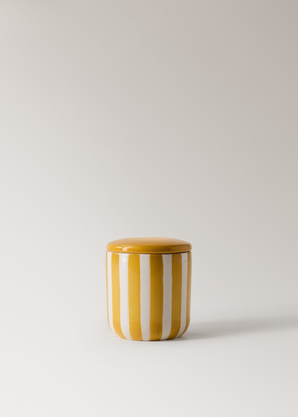 Mango Ceramic Bathroom Jar With Hand-painted Stripes Mustard In Yellow