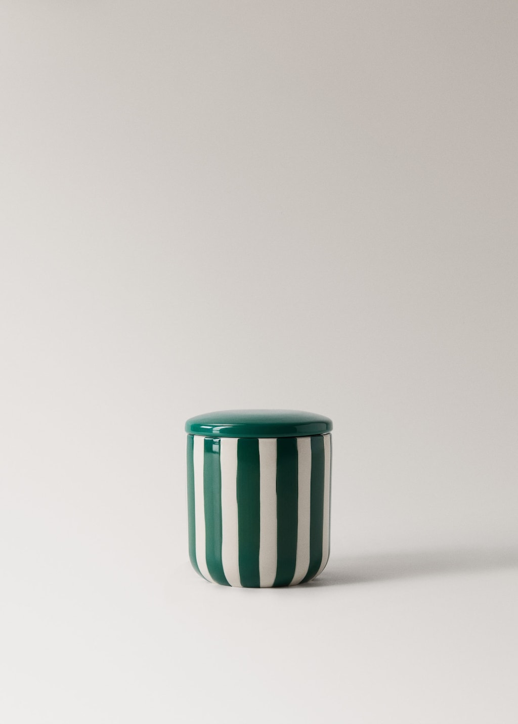 Mango Ceramic Bathroom Jar With Hand-painted Stripes Dark Green