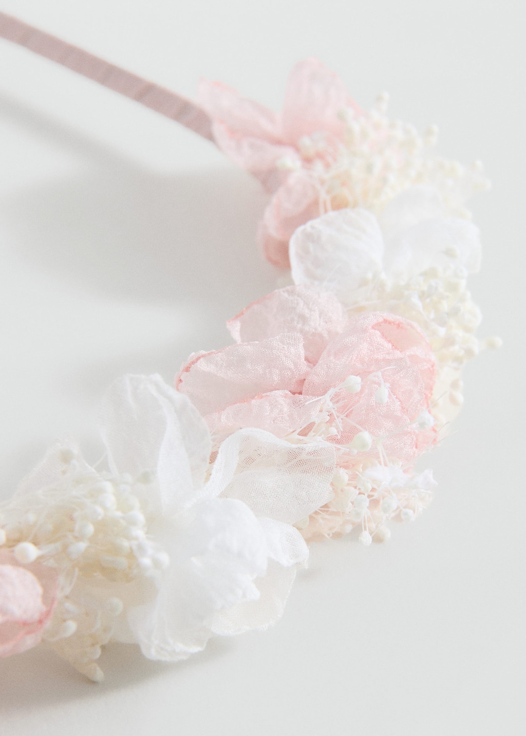 Mango Kids' Floral Headband With Combined Colours Pale Pink