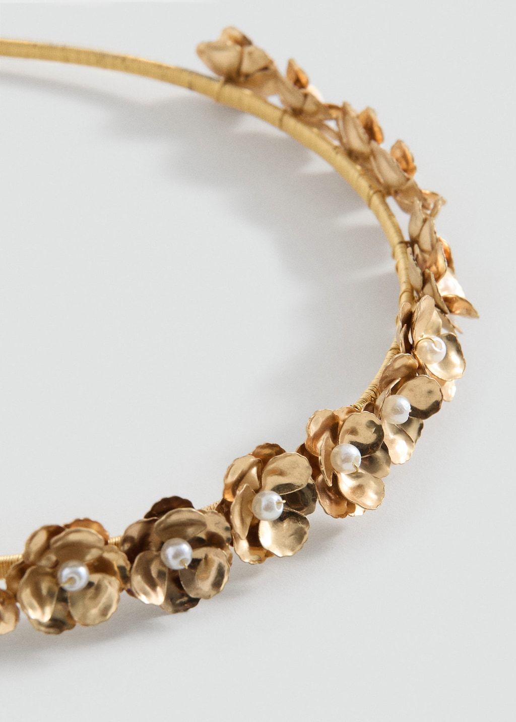 Mango Kids' Headband With Flowers And Pearls Gold