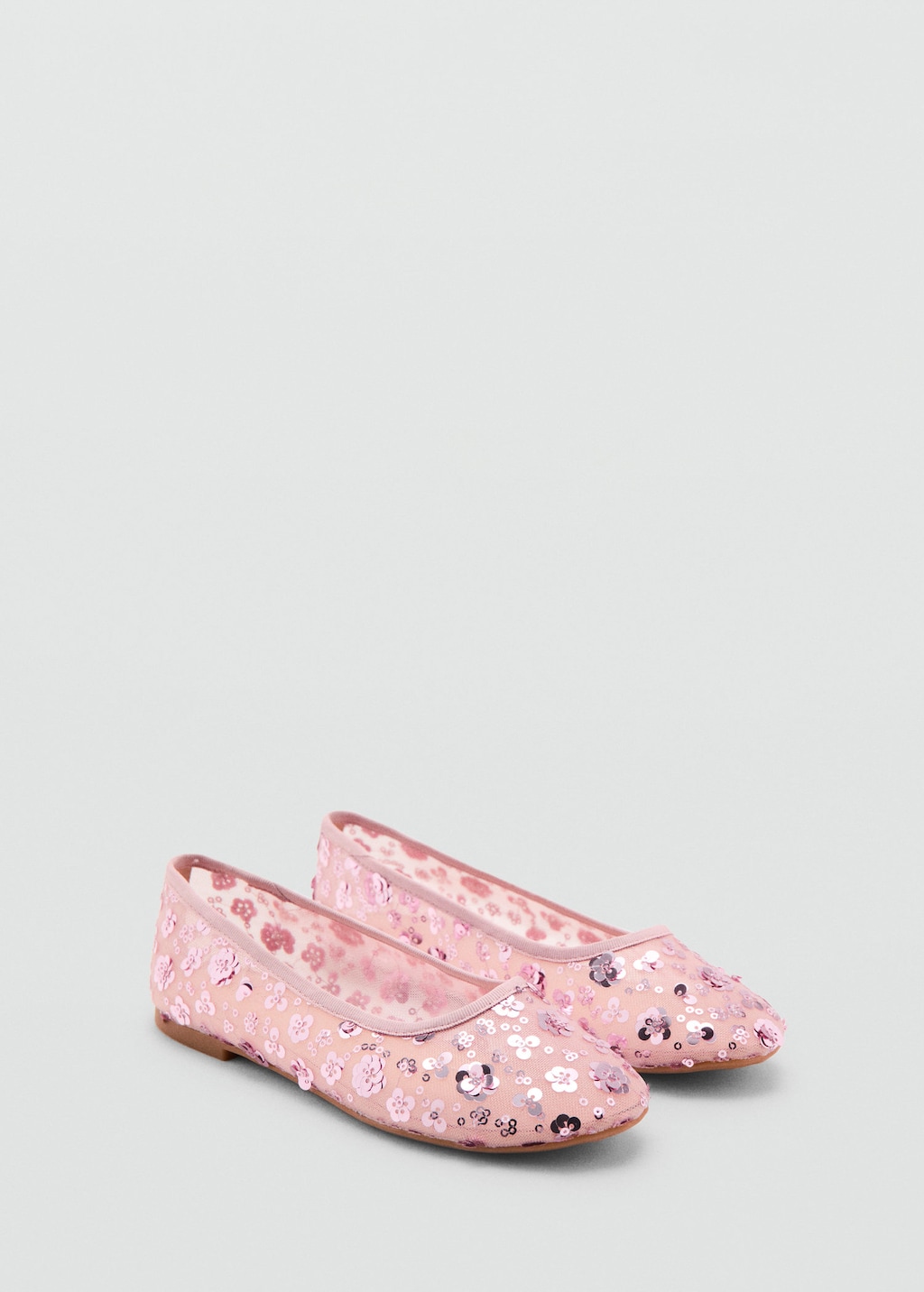 Mango Kids' Mesh Rhinestone Ballet Flats Pale Pink